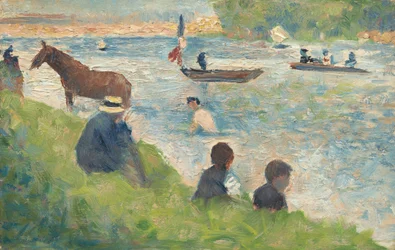 Caballo y Barcos Estudio para Bañistas en Asnières, 1883-1884
