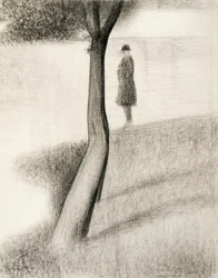 Hombre de pie junto a un árbol; estudio sobre La Grande Jatte
