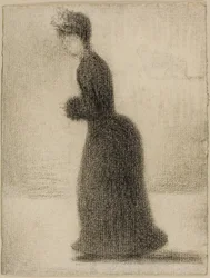 Mujer con manguito, c.1884 (lápiz negro sobre papel colocado sobre tabla)