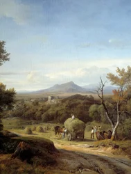Escena de campo. Detalle de la izquierda. Pintura Georges Prieur (siglo XIX)