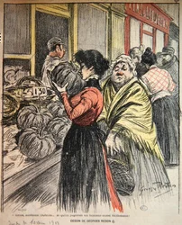 Dos mujeres eligiendo una calabaza en un mercado, finales del siglo XIX
