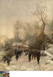 Aldea con niños en la nieve