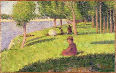 Figuras sentadas, estudio para Un domingo por la tarde en la isla de La Grande Jatte (detalle)