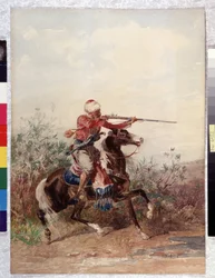 Orientalismo: "Jinete tirando de un caballo" Pintura de Georges Washington (1827-1910) Mención obligatoria: Colección fondation regards de Provence, Marsella