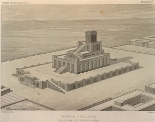 Reconstrucción de un Templo Caldeo. Grabado de Georges Perrot (1832-1914) y Charles Chipiez (1835-1901), Histoire de l