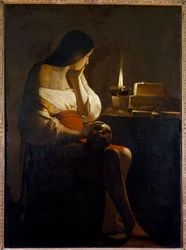 La Magdalena con la luz nocturna, pintura de vanitas de Georges de La Tour (1593-1652), siglo XVII, H. 1,28 x 0,94 m