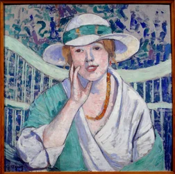 Retrato de Dama con Sombrero Blanco y Verde