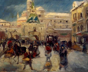 Plaza Iljinskaja con la Puerta Iljinski en Moscú