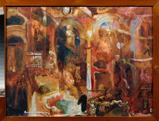 Cafe (Café) - Obra de Georgi Bogdanovich Yakulov (1884-1928), acuarela y blanco sobre papel, arte ruso, siglo XX, futurismo - Museo de Arte Regional, Kaluga (Rusia)