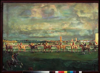 Carreras de caballos (Horseracing) - Pintura de Georgi Bogdanovich Yakulov (1884-1928), óleo sobre madera