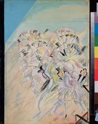 Decoración preparatoria para la opereta ""Girofle Girofla"" (Girofle-Girofla) de Charles Lecocq (1832-1918) (Escenografía para la opereta Girofle Giroflia, de Charles Lecocq) - Obra de Georgi Bogdanovich Yakulov (1884-1928), gouache en papel