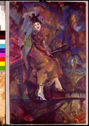 Retrato de Panna Paskevich. Obra de Georgi Bogdanovich Yakulov (1884-1928), témpera sobre cartón, arte ruso, futurismo. Galería Nacional de Armenia, Ereván (Armenia).