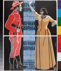 Póster de película, ""The Eternal Struggle"" (Póster de película The Eternal Struggle) - Obra de arte de Georgi Avgustovich Stenberg (1900-1933), litografía