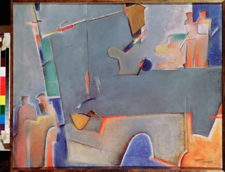 La grúa de elevación - pintura de Georgi Avgustovich Stenberg (1900-1933), óleo sobre lienzo