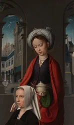 Detalle de una tabla exterior del Bautismo de Cristo, c.1502-08 (óleo sobre tabla)