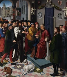 El juicio de Cambises (el rey persa Cambises II (fallecido en 522 a. C.) condena al juez Sisamnes a ser desollado vivo por dictar sentencia a cambio de dinero) - El juicio de Cambises (panel izquierdo) - Pintura de Gerard David (ca. 1460- 1523) - 149