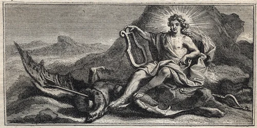 Apolo matando a la Hidra - grabado por Gerard Edelinck por Daniel Halle (1614-1675)