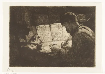 Autorretrato detrás de la mesa de dibujo