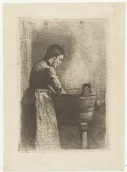 Mujer en una tina de lavar