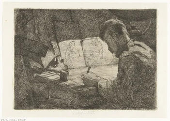 Autorretrato detrás de la mesa de dibujo
