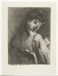 Niña sentada, vista de espaldas