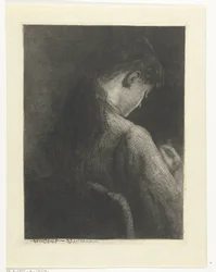 Niña sentada, vista de espaldas