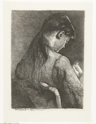 Niña sentada, vista de espaldas