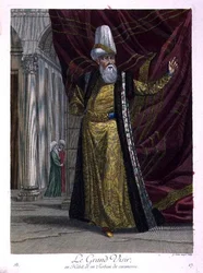 El Gran Visir, con túnica ceremonial y turbante