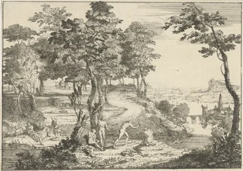 Paisaje con bañistas y pescadores