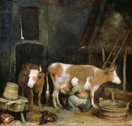 Una Doncella Ordeñando una Vaca en un Granero, 1652-1654