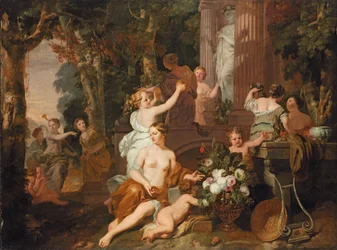 Ninfas y bacantes rindiendo homenaje en el templo de Flora