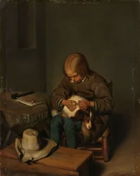 Niño que pulga a un perro
