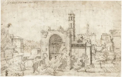 Vista del ábside del Templo de Venus y Roma y del convento de S. Maria Nova, Roma