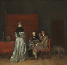 Conversación galante, conocida como "La amonestación paterna
Interior con tres figuras conversando; conocido como "La amonestación paterna