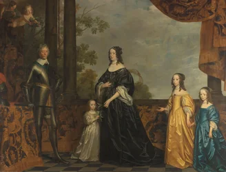 Federico Enrique, su consorte Amalia de Solms y sus tres hijas menores
Retrato de Federico Hendrik (1584-1647), Príncipe de Orange, su esposa Amalia van Solms (1602-1675) y sus tres hijas menores Albertina Agnes (1634-1696), Henrietta Ca