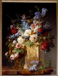 Cesta y jarrón de flores. Pintura de Gerard De Spaendonck (1746-1822)