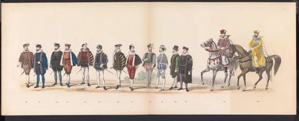 Mascarada de los estudiantes de Leiden, 1870 (lámina 12) Procesión de disfraces realizada por los miembros del cuerpo de estudiantes de Leiden el 7 de junio de 1870, en celebración del 295 aniversario de la Leidsche Hoogeschool, que representa una visita a