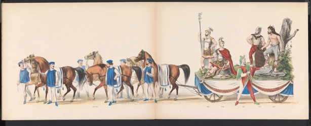 Mascarada de los estudiantes de Leiden, 1870 (lámina 15) Procesión de disfraces realizada por los miembros del cuerpo de estudiantes de Leiden el 7 de junio de 1870, en celebración del 295 aniversario de la Leidsche Hoogeschool, que representa una visita a