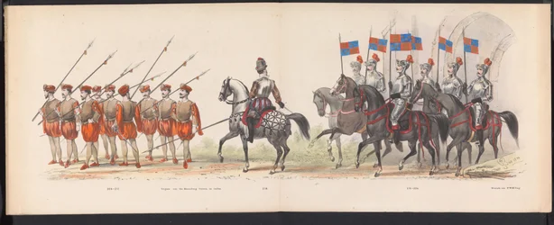 Mascarada de los estudiantes de Leiden, 1870 (lámina 18) Procesión de disfraces realizada por los miembros del cuerpo de estudiantes de Leiden el 7 de junio de 1870, en celebración del 295 aniversario de la Leidsche Hoogeschool, que representa una visita a