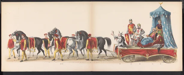 Mascarada de los estudiantes de Leiden, 1870 (lámina 3) Procesión de disfraces realizada por los miembros del cuerpo de estudiantes de Leiden el 7 de junio de 1870, en celebración del 295 aniversario de la Leidsche Hoogeschool, que representa una visita a 