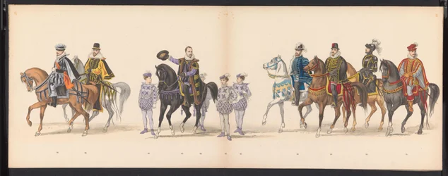 Mascarada de los estudiantes de Leiden, 1875 (lámina 5) Mascarada celebrada por los miembros del cuerpo de estudiantes de Leiden el 15 de junio de 1875 en celebración del 300 aniversario de la Leidsche Hoogeschool, que representa la Leidsche Hoogeschool, r