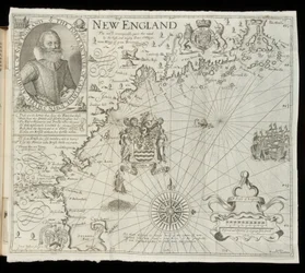 Mapa de Nueva Inglaterra, de Historia Mundi: o Atlas de Mercator, Londres, 1635