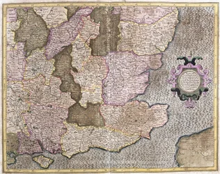 Región sureste de Inglaterra incluyendo el Canal de la Mancha y Londres (grabado)