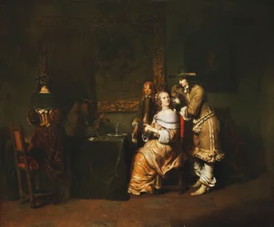 Compañía elegante jugando a las cartas en un interior, c.1650s