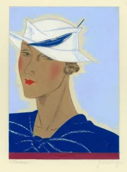 Sombrero de dama con pluma azul 1933