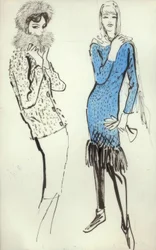 Traje y vestido con flecos / G. Hartung