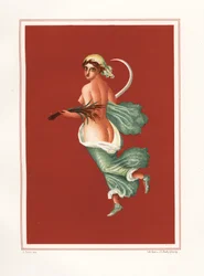 Pintura mural alegórica del verano del este del atrio de Regio IX.V.11. Lleva una hoz y trigo. Cromolitografía de Victor Steeger a partir de una ilustración de Geremia Discanno de Emile Presuhn (1844-1878) Los cuadros más bellos de Po