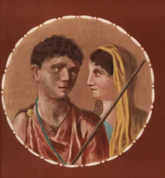 Retrato de un hombre y una mujer de una casa no identificada de Pompeya. Cromolitografía de Victor Steeger a partir de una ilustración de Geremia Discanno de Emile Presuhn (1844-1878) Las más bellas pinturas de Pompeya, Leipzig.