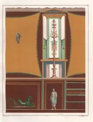 Pintura mural con paneles enmarcados de un ostium (pasillo estrecho) de la Casa dell