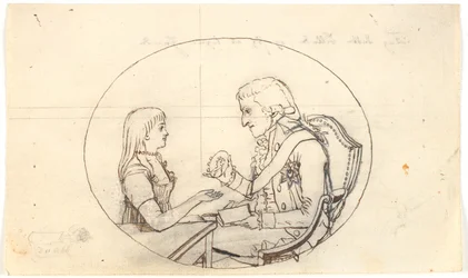 El príncipe heredero Frederik con el príncipe heredero (Chr. VIII) mostrando un retrato de la fallecida princesa heredera Sofie Frederikke